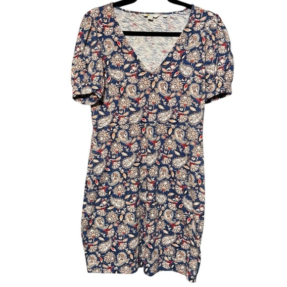 Boden Jersey Puff Sleeve V-Neckline Paisley Print Mini Dress - Picture 5 of 16